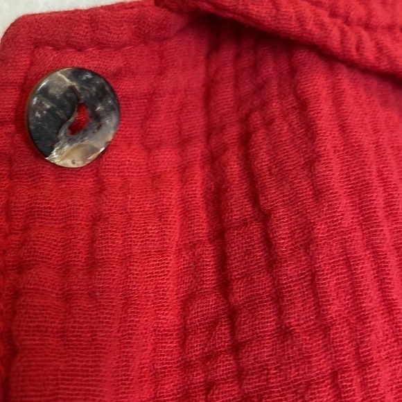 Color Me Cotton blouse Womens button up gauzey tunic shirt Coral Coastal Beach M - Picture 4 of 10